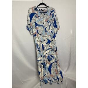 Alfani Womens Abstract Print Maxi Dress Size L Blue Pink Beige Geometric Pattern